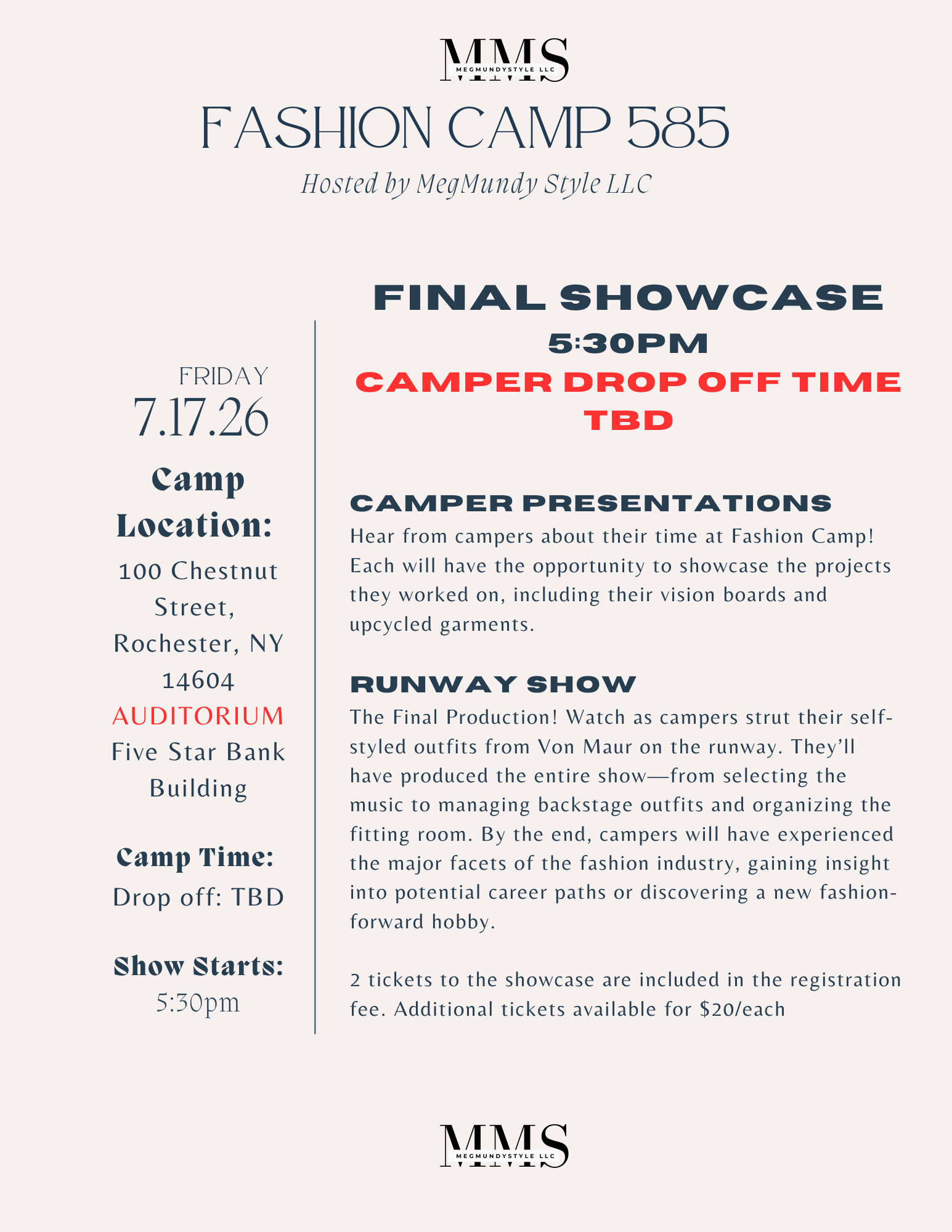 Fashion Camp 585 itinerary — Friday · 7.17