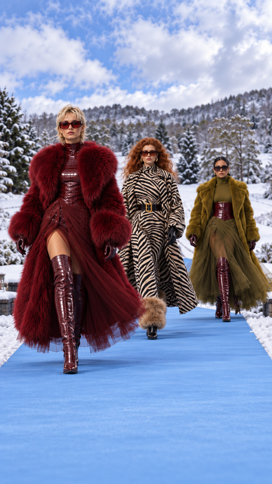 Model walking a winter runway